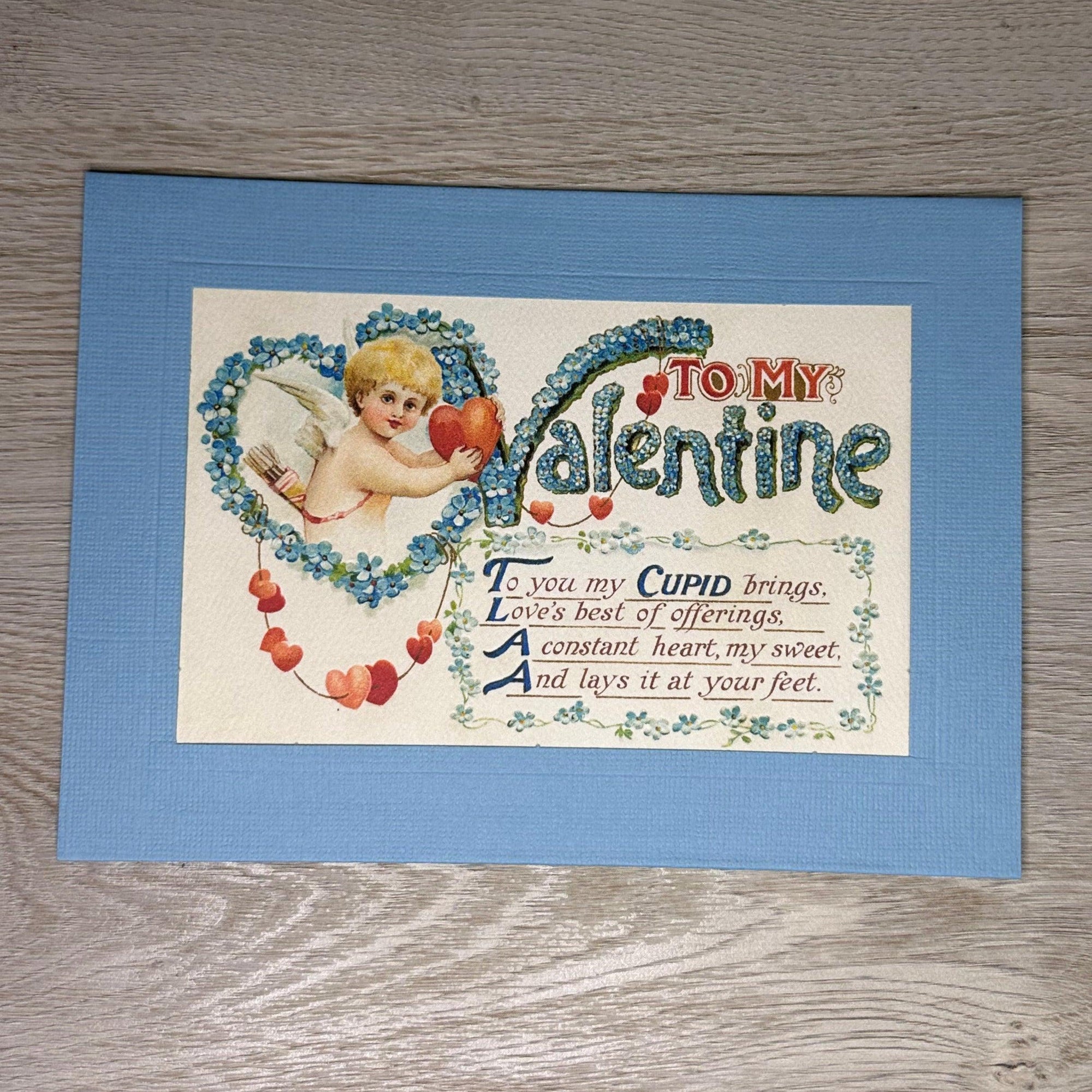 To My Valentine Cupid Blue Flowers-Greetings from the Past-Plymouth Cards